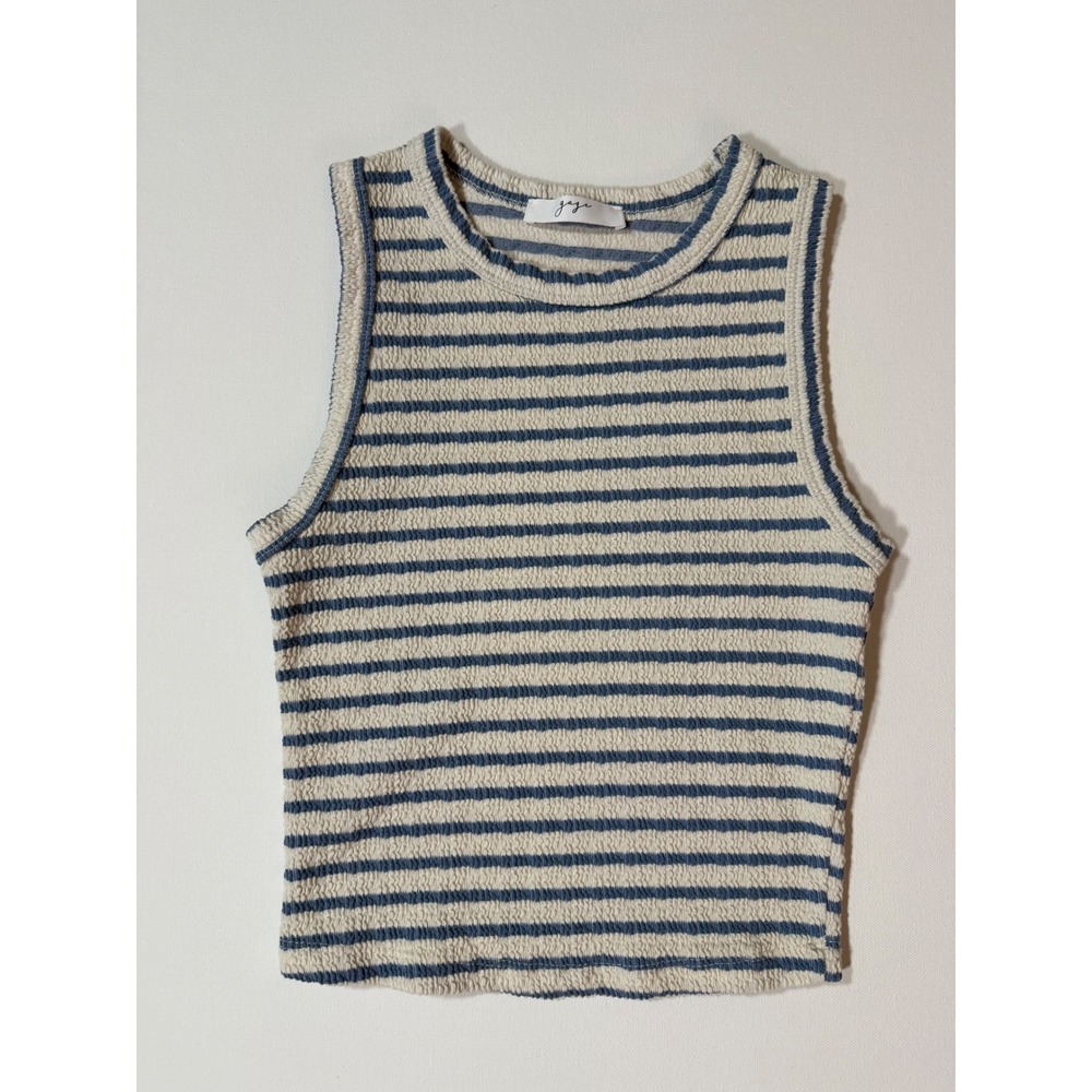 Gaze Womens Striped Textured Tank Top Blue Cream Sleeveless Crew Neck Small
